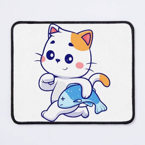 Item preview, Cute White Cat Carrying Big Fish Cartoon designed and sold by earthshotr.
