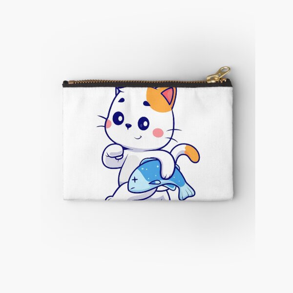Item preview, Cute White Cat Carrying Big Fish Cartoon designed and sold by earthshotr.