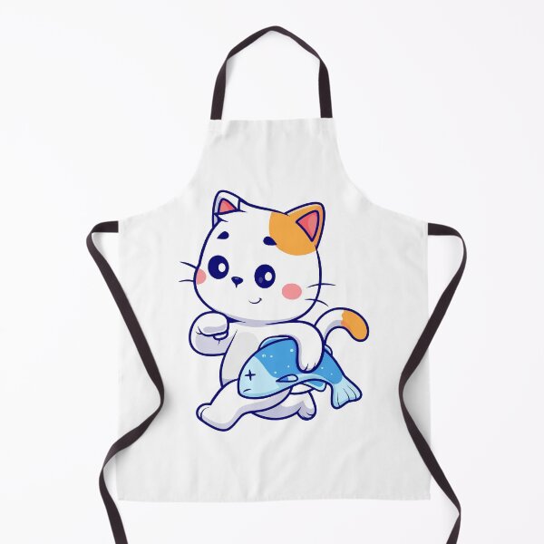 Item preview, Cute White Cat Carrying Big Fish Cartoon designed and sold by earthshotr.