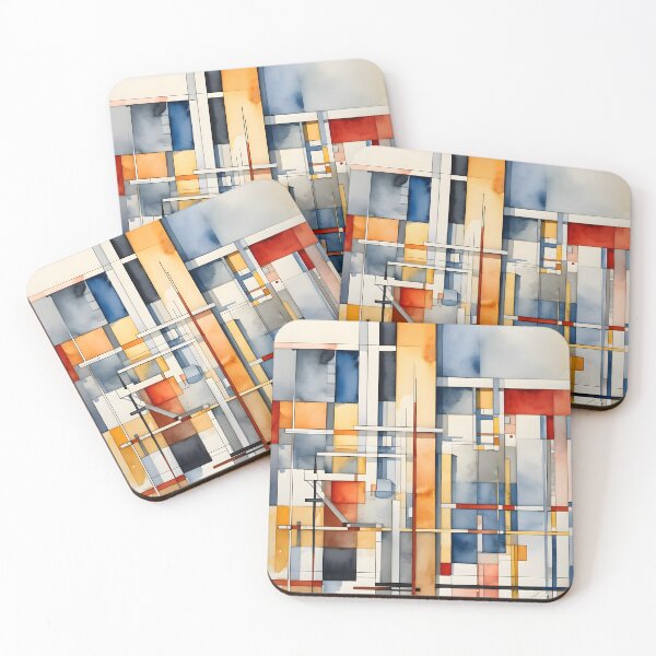 Item preview, Geometric Bauhaus Watercolor | Abstract De Stijl Grid Pattern | Modern Mid-Century Block Art designed and sold by SergioMiklos.