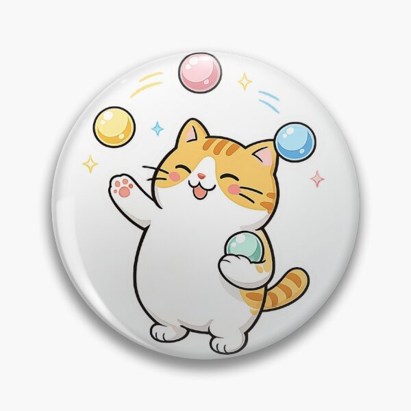 Item preview, Cute Orange Cat Juggling Colorful Balls Kawaii Circus Kitten Illustration designed and sold by NoopnyangStudio.