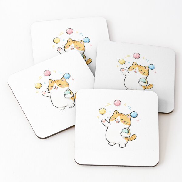 Item preview, Cute Orange Cat Juggling Colorful Balls Kawaii Circus Kitten Illustration designed and sold by NoopnyangStudio.