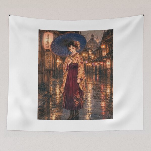 Item preview, Rainy Night in Taisho Japan – Lantern Light & Umbrella Girl designed and sold by Astral Japan.