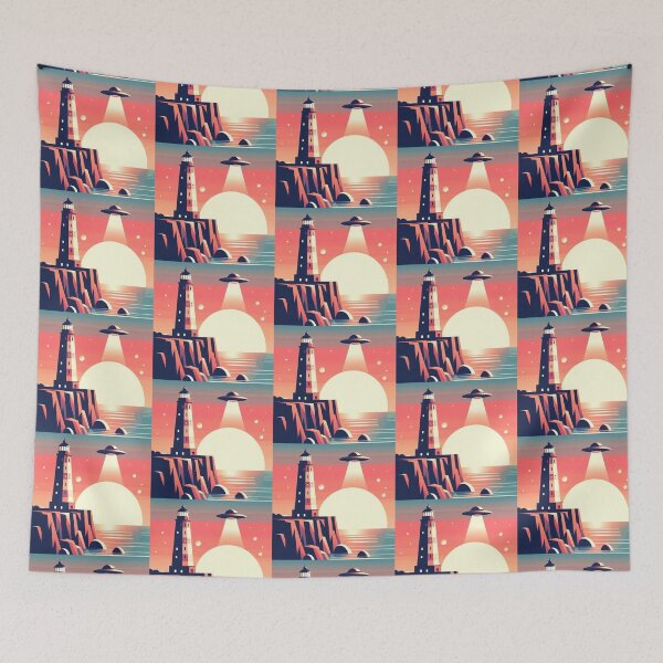 Item preview, Lighthouse Encounter – Surreal UFO Coast Design designed and sold by Dogandesighn.