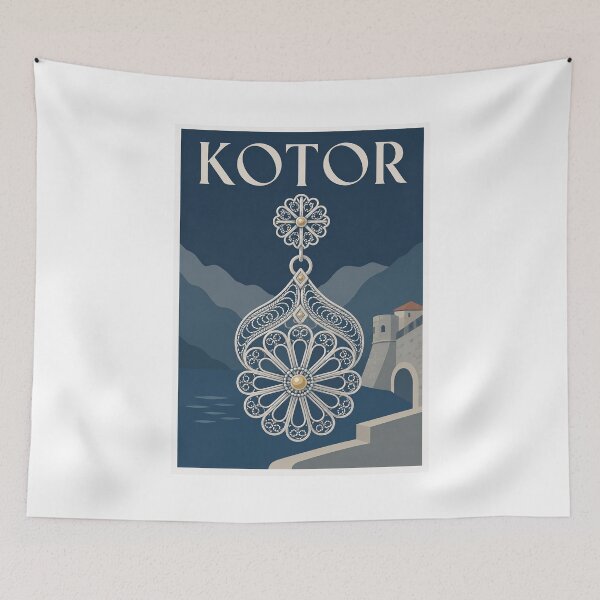 Item preview, Kotor Montenegro Filigree Jewelry Travel Poster designed and sold by Beyond Destinations.