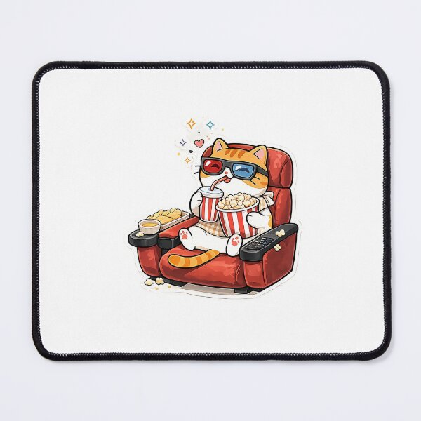 Item preview, Cute Orange Cat Watching 3D Movie Kawaii Cinema Popcorn Illustration designed and sold by NoopnyangStudio.