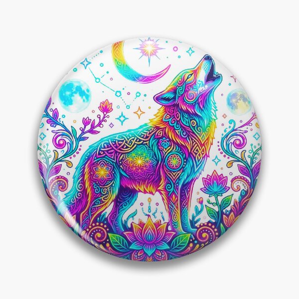 Item preview, Celestial Howling Wolf Mandala - Psychedelic Moon Phases & Wildflower Art designed and sold by MT-Hub | Cute Aesthetic Art, Stickers & Phone Cases.