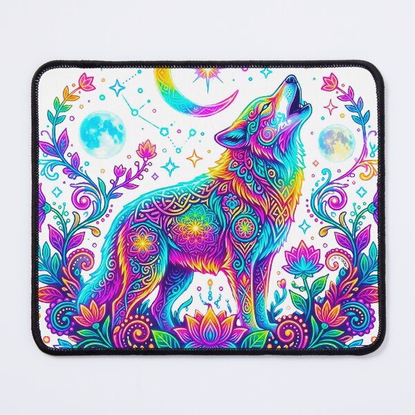 Item preview, Celestial Howling Wolf Mandala - Psychedelic Moon Phases & Wildflower Art designed and sold by MT-Hub | Cute Aesthetic Art, Stickers & Phone Cases.