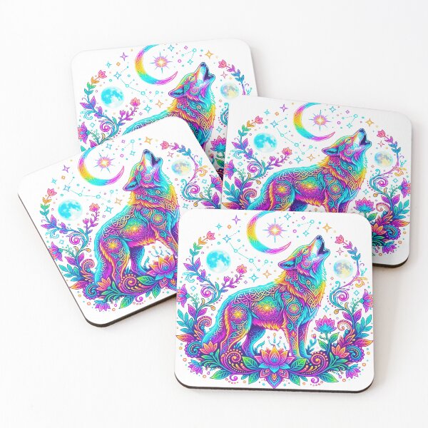 Item preview, Celestial Howling Wolf Mandala - Psychedelic Moon Phases & Wildflower Art designed and sold by MT-Hub | Cute Aesthetic Art, Stickers & Phone Cases.
