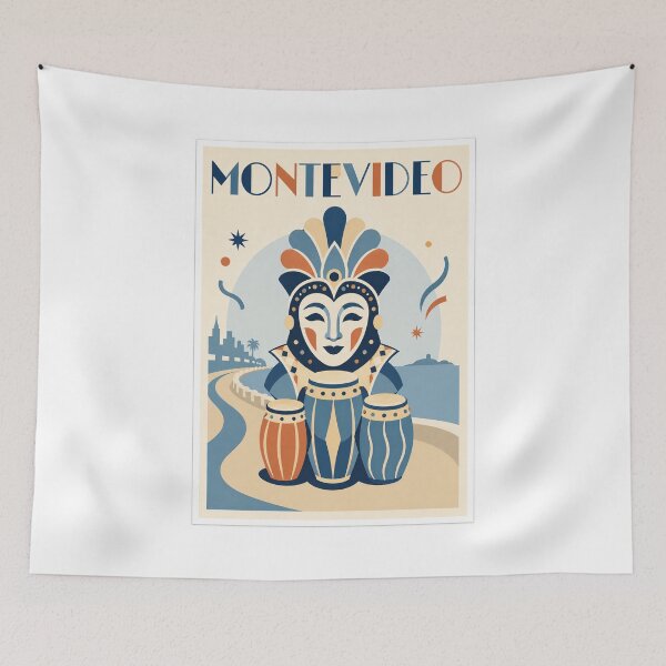 Item preview, Montevideo Carnival Mask Candombe Travel Poster designed and sold by Beyond Destinations.