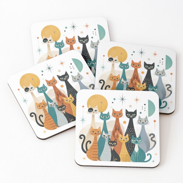 Item preview, Minimalist Whimsical Cats Group Vintage Atomic Era Design designed and sold by KervinArDe.