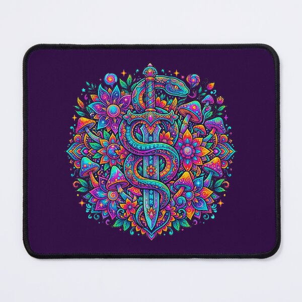 Item preview, Mystic Serpent Dagger Mandala - Psychedelic Snake & Magic Mushroom Fantasy Art designed and sold by MT-Hub | Cute Aesthetic Art, Stickers & Phone Cases.