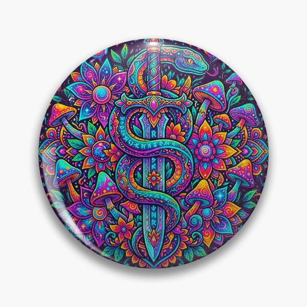 Item preview, Mystic Serpent Dagger Mandala - Psychedelic Snake & Magic Mushroom Fantasy Art designed and sold by MT-Hub | Cute Aesthetic Art, Stickers & Phone Cases.