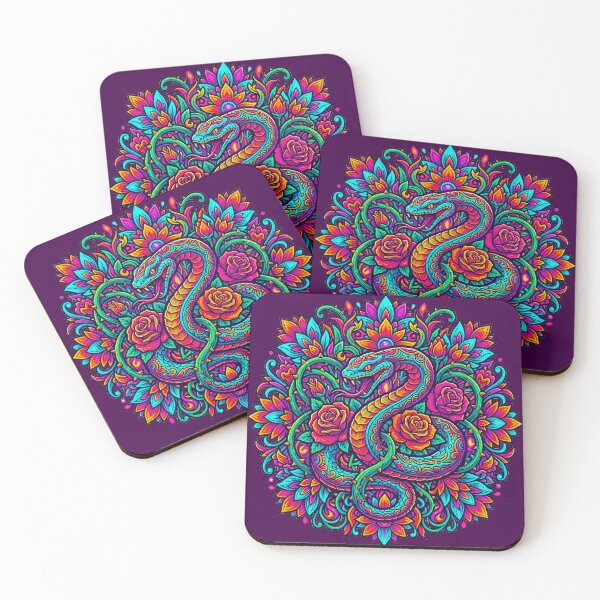 Item preview, Psychedelic Snake and Roses Mandala - Vibrant Floral Serpent Tattoo Art designed and sold by MT-Hub | Cute Aesthetic Art, Stickers & Phone Cases.