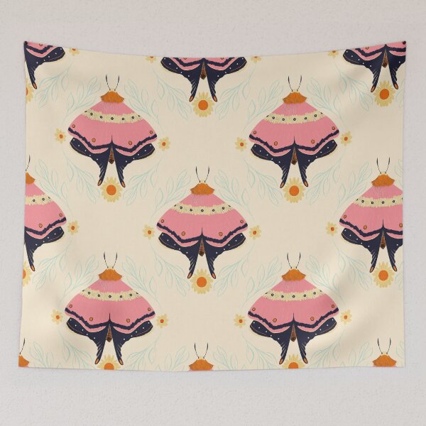 Item preview, Dreamy Cottagecore Floral Pattern | Colorful Boho Moth Art designed and sold by VirtuallyCreativ .