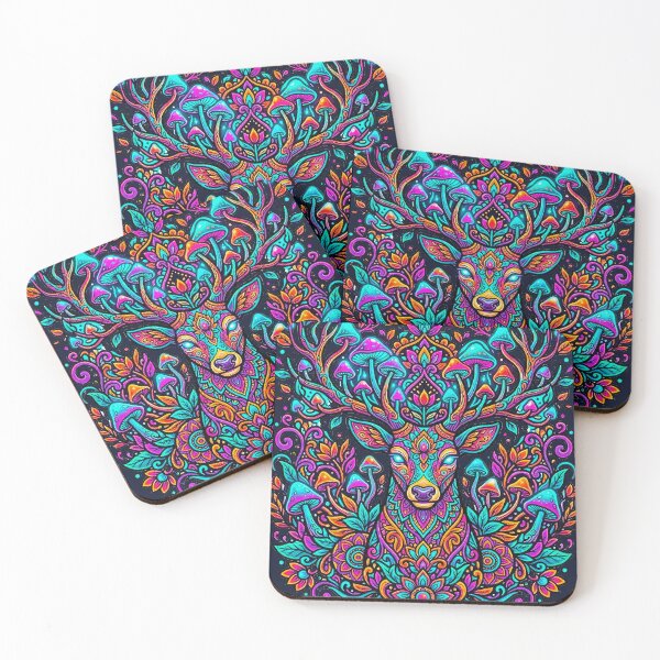 Item preview, Psychedelic Cosmic Deer Art - Trippy Magic Mushroom Forest Deer designed and sold by MT-Hub | Cute Aesthetic Art, Stickers & Phone Cases.