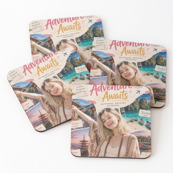 Item preview, Adventure Awaits Travel Collage Poster | Wanderlust Vacation Aesthetic Art designed and sold by Inkora-Art.