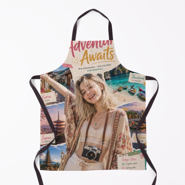 Item preview, Adventure Awaits Travel Collage Poster | Wanderlust Vacation Aesthetic Art designed and sold by Inkora-Art.