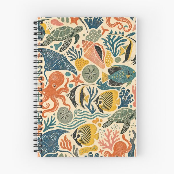 Item preview, Vintage Caribbean Ocean Collage — Seamless Repeat Pattern, Stylized Sea Creatures (Grainy Screenprint Texture) designed and sold by Jandedan.