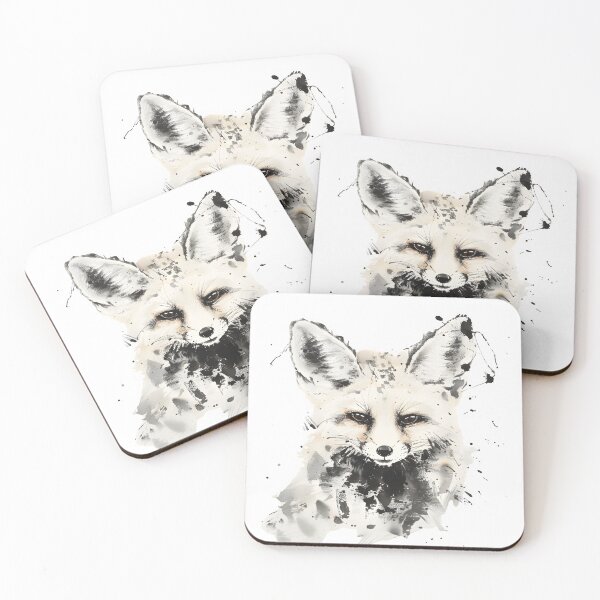 Item preview, White Fox Ink Wash Painting - Japanese Sumi-e Style designed and sold by NitzanEArt.
