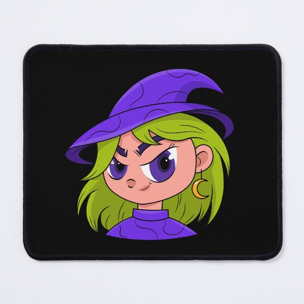 Item preview, Cute Witch Girl Green Hair Moon Earring Cartoon Halloween Witchy Art designed and sold by DERA RAY.