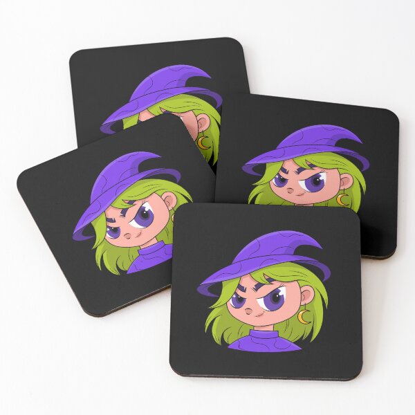 Item preview, Cute Witch Girl Green Hair Moon Earring Cartoon Halloween Witchy Art designed and sold by DERA RAY.
