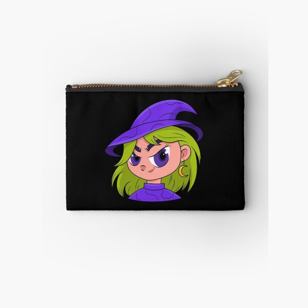 Item preview, Cute Witch Girl Green Hair Moon Earring Cartoon Halloween Witchy Art designed and sold by DERA RAY.