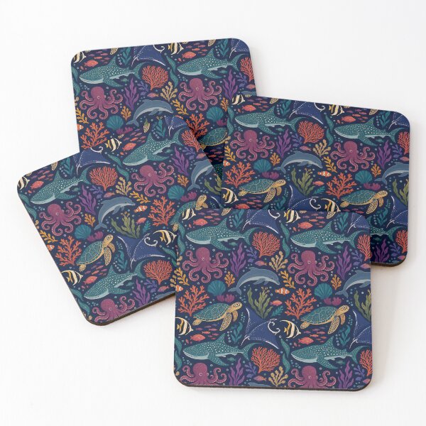 Item preview, India Ocean Jewel-Tone Seamless Pattern — Stylized Sea Creatures, Matte Finish Repeat designed and sold by Jandedan.