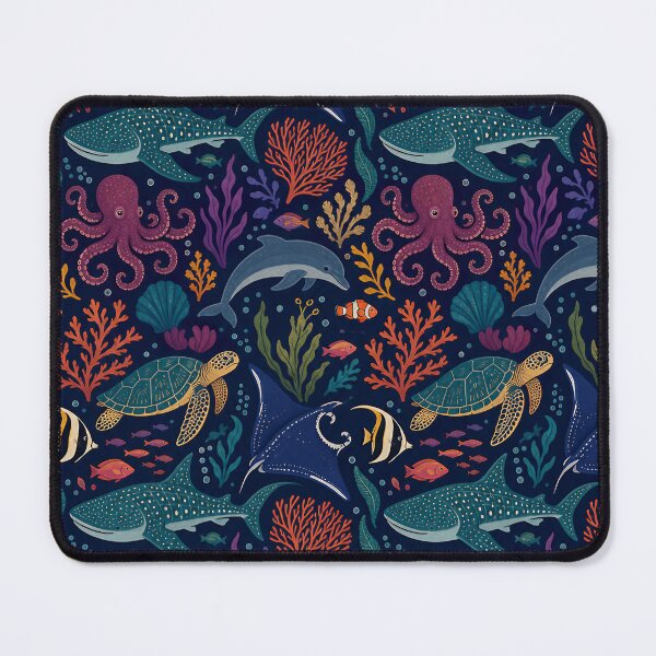 Item preview, India Ocean Jewel-Tone Seamless Pattern — Stylized Sea Creatures, Matte Finish Repeat designed and sold by Jandedan.