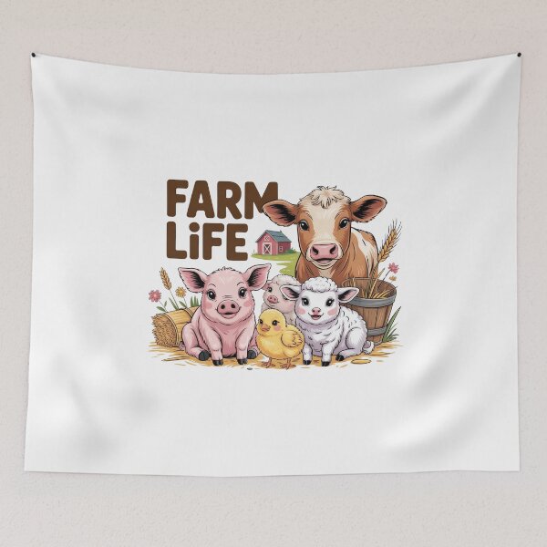 Item preview, Cute Farm Life Barnyard Animals Art - Whimsical Baby Cow Pig and Friends Countryside Illustration designed and sold by Picasfarmer.