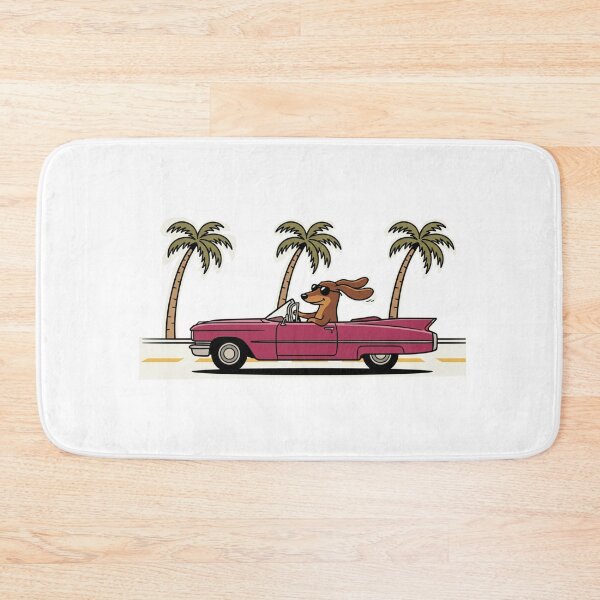 Item preview, Dachshund Wiener Dog Driving Pink Convertible Cadillac Cartoon  designed and sold by Lunevalleyart.
