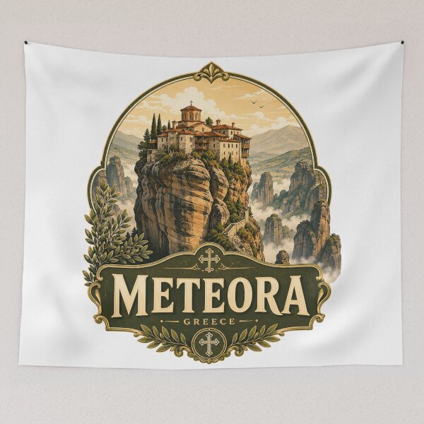 Item preview, Meteora Monastery Greece Cliff Travel Design designed and sold by ArtsyExplorer.