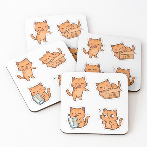 Item preview, Cute Orange Cat Kawaii Sticker Pack Vector Set designed and sold by Kavya Art.