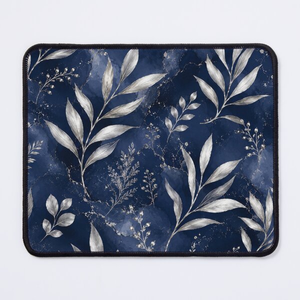 Item preview, Silver leaves on navy blue background designed and sold by Heaven1111.