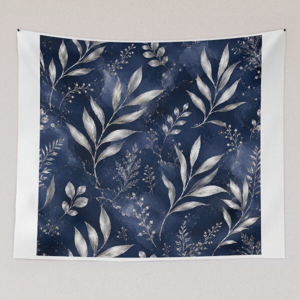 Item preview, Silver leaves on navy blue background  designed and sold by Heaven1111.