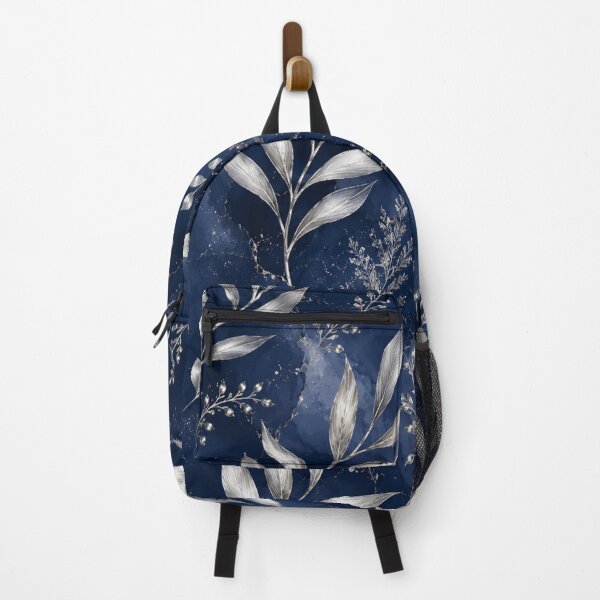 Item preview, Silver leaves on navy blue background designed and sold by Heaven1111.