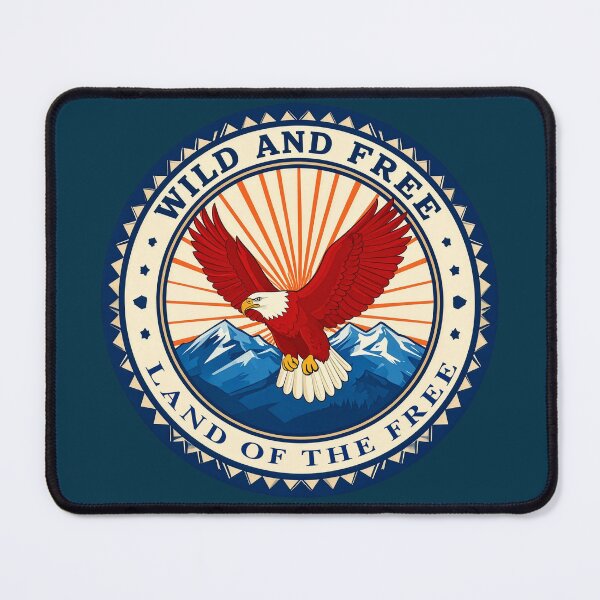 Item preview, Wild and free land of the free eagle badge patriotic American print designed and sold by icemanphotos.