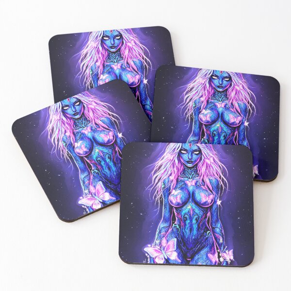 Item preview, Psychedelic Neon Alien Goddess Butterfly Illustration designed and sold by Hen-C-Art.