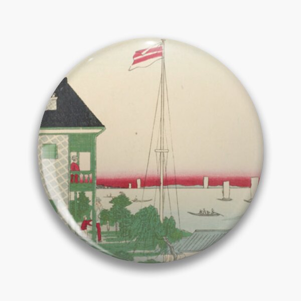 Item preview, Vintage Tokyo Meiji Era Ukiyo-e: Tsukiji Hotel and Coastal Harbor View designed and sold by vekotpu.