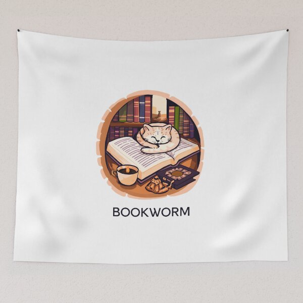 Item preview, Bookworm Cozy Cat Reading Sticker Illustration designed and sold by Kavya Art.