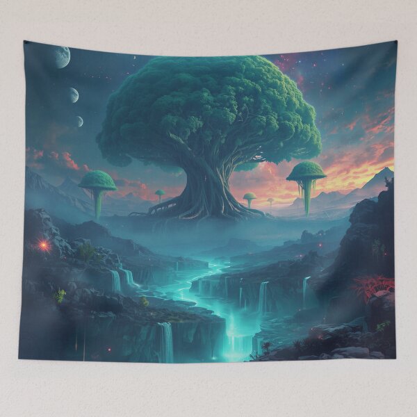 Item preview, Celestial World Tree Fantasy Sci-Fi Landscape designed and sold by Luminous Wilds.