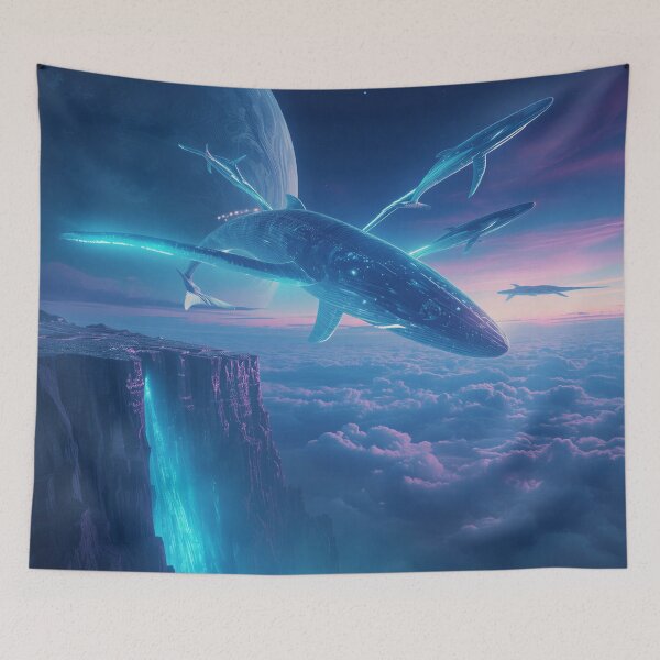 Item preview, Glowing Sky Whale Alien Fantasy Landscape designed and sold by Luminous Wilds.