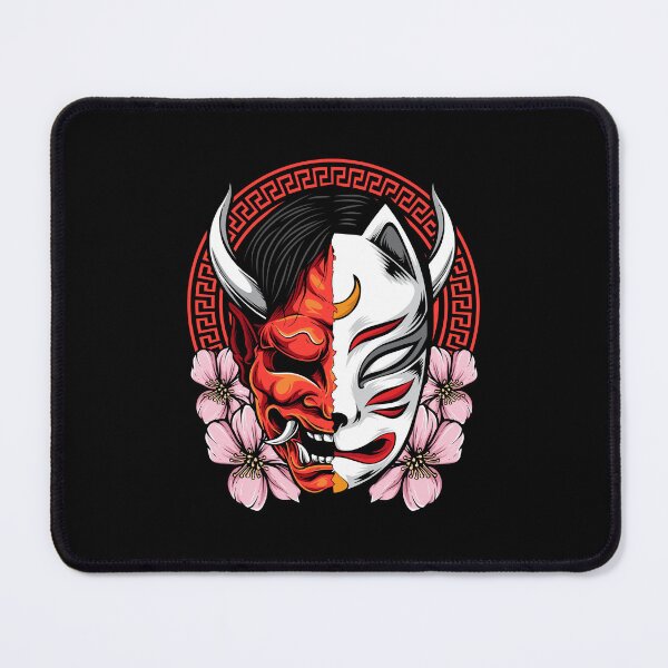 Item preview, Oni Kitsune Half Face Mask Sakura Japanese Demon Fox Duality Dark Art designed and sold by DERA RAY.