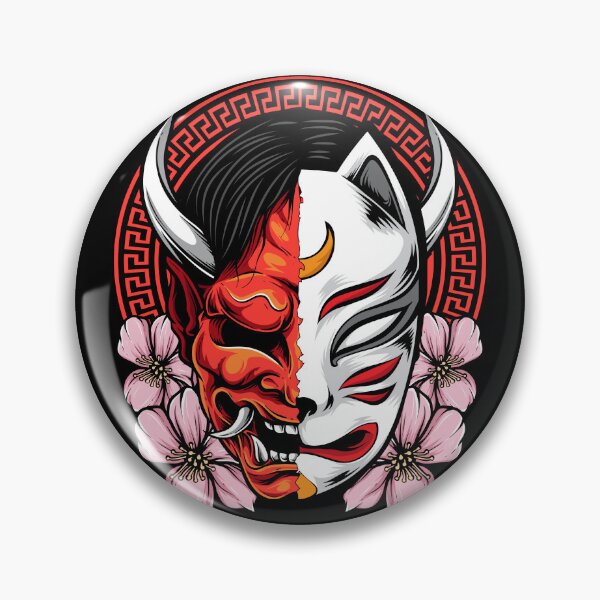Item preview, Oni Kitsune Half Face Mask Sakura Japanese Demon Fox Duality Dark Art designed and sold by DERA RAY.