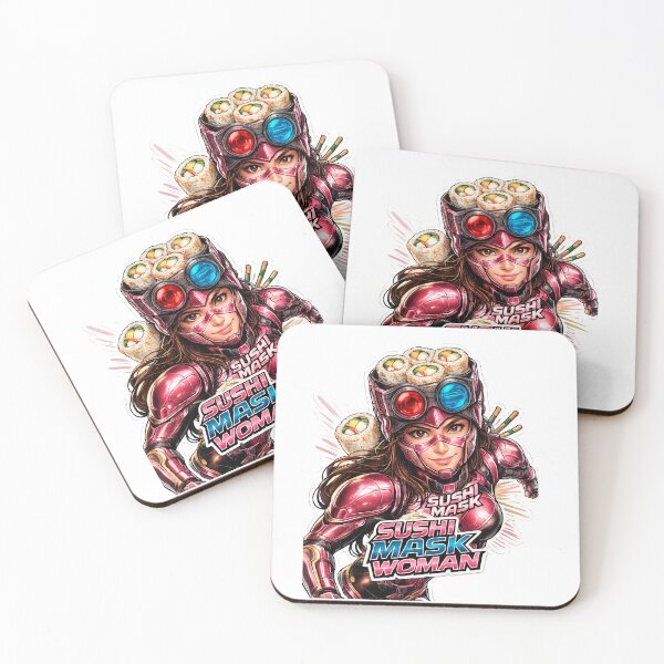 Item preview, SUSHI MASK WOMAN - Cyberpunk Anime Superhero Pop Art designed and sold by Surreal Characters & Cute Pups.