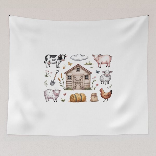 Item preview, Whimsical Farm Animal Sticker Set Art - Cottagecore Barnyard Friends and Rustic Scenery Collection designed and sold by Picasfarmer.
