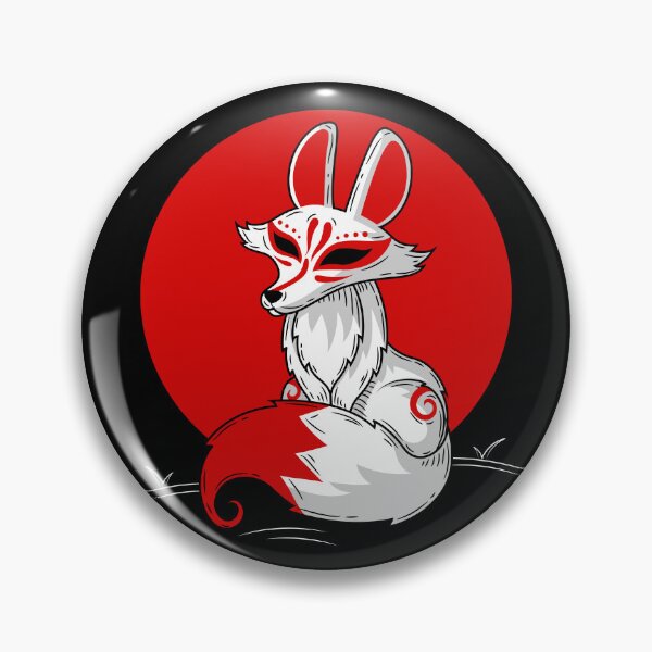 Artikelvorschau, Kitsune-Fuchsmaske, Roter Mond, Japanische Geisterfolklore, Illustration in dunkler Tusche entworfen und verkauft von DERA RAY.