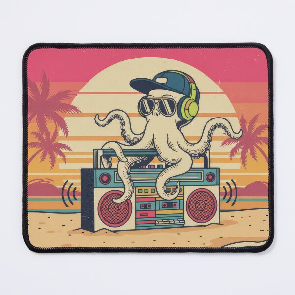 Item preview, Retro DJ Octopus Boombox Vintage 80s Sunset Beach Graphic designed and sold by InkRebelprint.