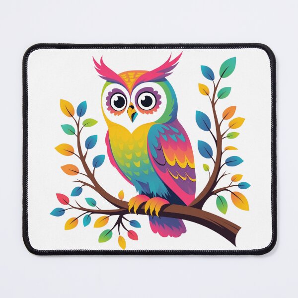 Item preview, Colorful Whimsical Owl on a Branch Illustration designed and sold by NuniDesigns.