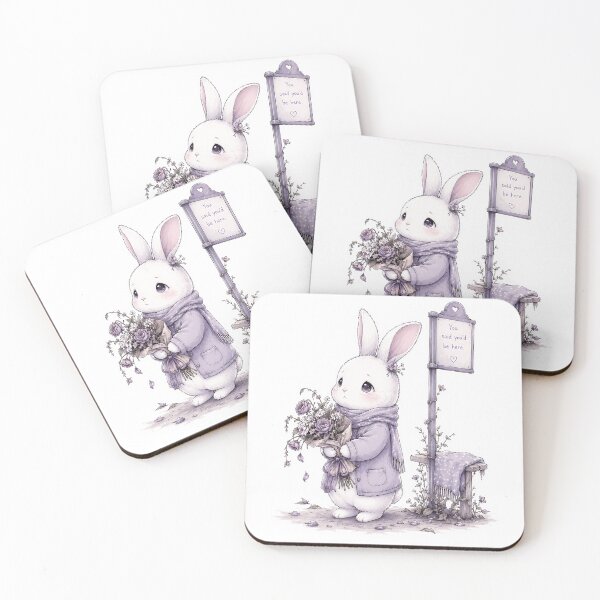 Item preview, Cute Bunny Waiting in Purple Coat - Sad Pastel Lilac Aesthetic  designed and sold by ChubbyGoong.